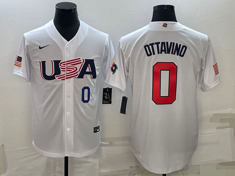 Men 2023 World Cub USA 0 Ottavino White Nike MLB Jersey1